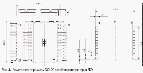 Геометрические размеры DC/DC преобразователей серии PKD