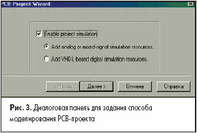 Диалоговая панель для задания способа моделирования PCB+проекта